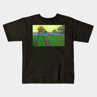 Two Horses Grazing At Sunrise Kids T-Shirt